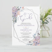 Invitation Baby Girl Douche Violet Floral ITS UNE FILLE (Debout devant)
