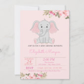 Invitation Baby Girl Elephant, Baby shower Floral (Devant)
