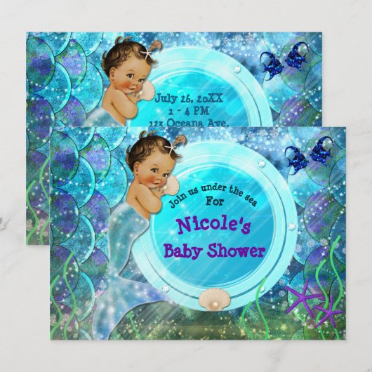 Invitation Baby Girl Enchanted Mermaid Baby shower Party (Devant / Derrière)