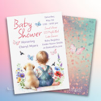 Baby Girl et son chiot | Aquarelle de Baby shower