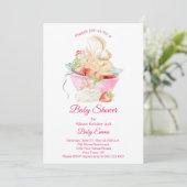 Invitation Baby Girl Fairy in Pink Teacup Baby shower | (Debout devant)
