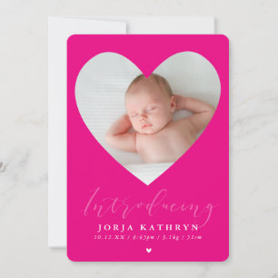 Invitation BABY GIRL introduire photo cadre coeur fushcia