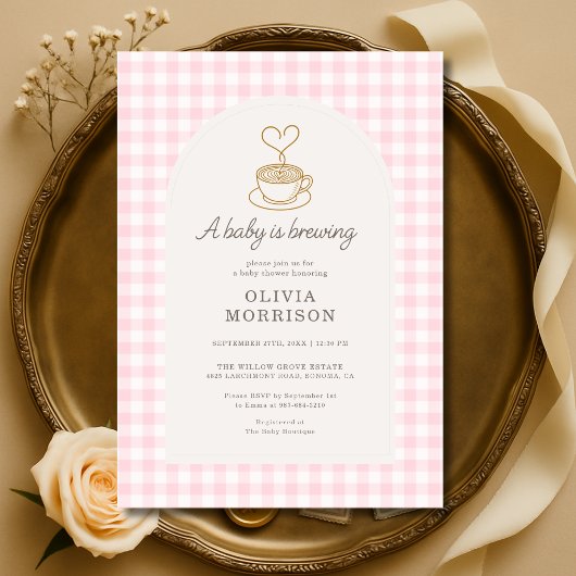 Invitation Baby Girl is Brewing Coffee Gingham Baby Shower
