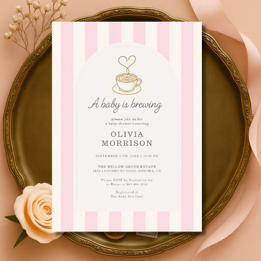 Invitation Baby Girl is Brewing Coffee Pink Baby Shower