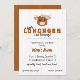 Invitation Baby Girl Longhorn brûlé Baby shower orange