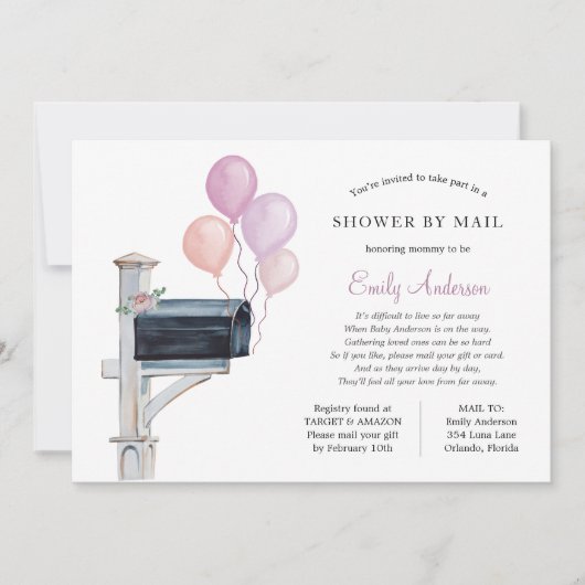 Invitation Baby Girl Longue distance douche par la poste (Devant)