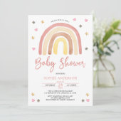 Invitation Baby Girl Muted Tones Boho Rainbow Baby shower (Debout devant)