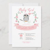 Invitation Baby Girl owl bear baby shower (Devant)