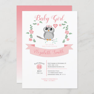 Invitation Baby Girl owl bear baby shower