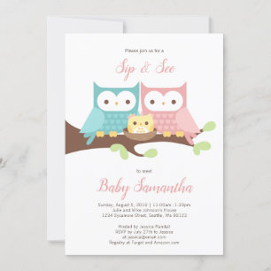 Invitation Baby Girl Owl Sip et voir l'invitation