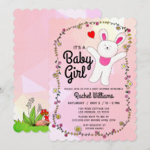 Baby Girl - Pink with Bunny Baby shower Card