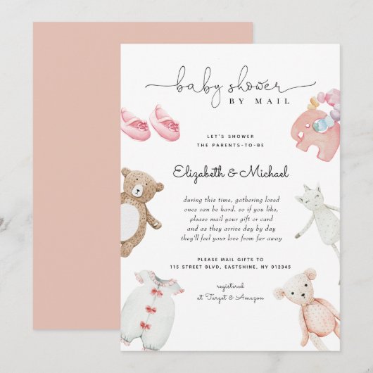 Invitation Baby Girl Rose Boho Aquarelle Baby shower Par Mail (Devant / Derrière)