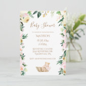 Invitation Baby Girl rose floral Script Élégant Baby shower (Debout devant)