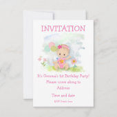 Invitation Baby Girl rose Première fête d'anniversaire (Devant)
