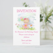 Invitation Baby Girl rose Première fête d'anniversaire (Debout devant)