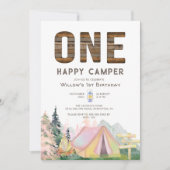 Invitation Baby Girl Rustic One Happy Camper Anniversaire (Devant)