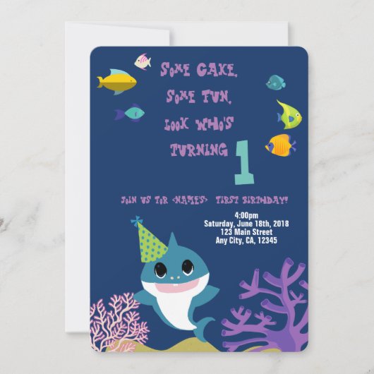 Invitation Baby Girl Shark Personnalisé Anniversaire Fête Inv (Devant)