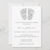 Invitation Baby Girl Shower Feet Glitter White Gray (Devant)