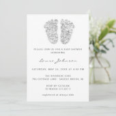 Invitation Baby Girl Shower Feet Glitter White Gray (Debout devant)