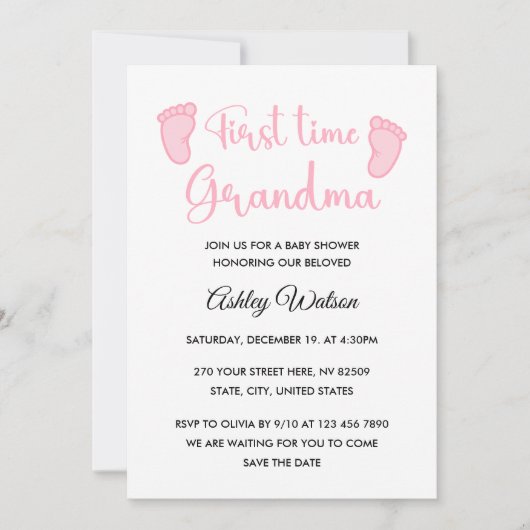 Invitation Baby Girl Shower First Time Grandma (Devant)