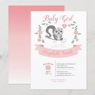 Invitation Baby Girl squirrel bear baby shower