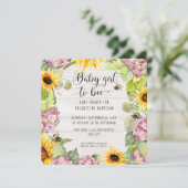 Invitation Baby Girl to Bee tournesol rose Hydrangeas douche (Debout devant)