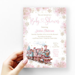 Invitation Baby Girl Train de Noël Baby shower de vacances