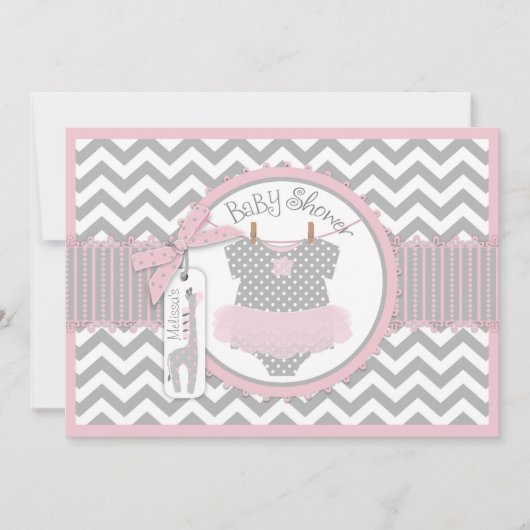 Invitation Baby Girl Tutu Chevron Giraffe Baby shower (Devant)
