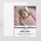 Invitation Baby Girl Welcome with Love Card (Devant / Derrière)