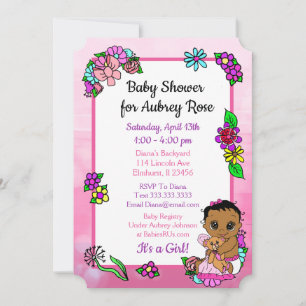 Invitation Baby Girl with Teddy Bear Baby shower rose Ethniqu