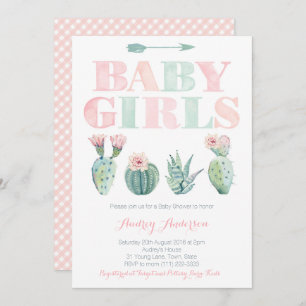 Invitation Baby Girls Twins Douche ou Sprinkle thème Cactus
