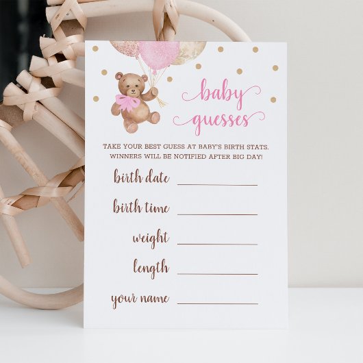 Invitation Baby Guesses Jeu Baby shower Teddy Bear
