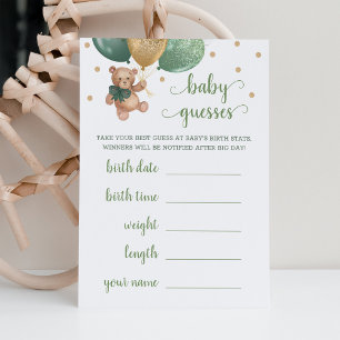 Invitation Baby Guesses Jeu Baby shower Teddy Bear Card