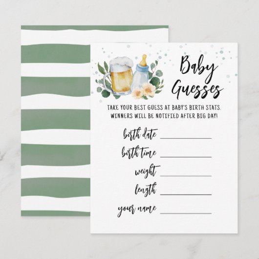 Invitation Baby Guesses Predictions Baby Is Brewing card (Devant / Derrière)