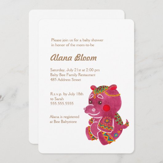 Invitation Baby Hippo (Devant / Derrière)