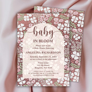 Invitation Baby In Bloom Arche Florale Marron Fête de Bébé Fi