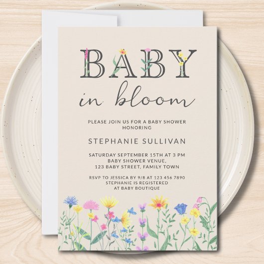 Invitation Baby in Bloom Baby shower Fleur sauvage