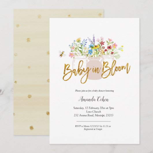 Invitation Baby in Bloom Baby-Shower Fleurs des Champs (Devant / Derrière)