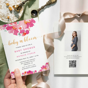 Invitation Baby in Bloom Baby shower Floral QR Code Registre