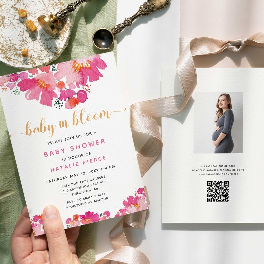 Invitation Baby in Bloom Baby shower Floral QR Code Registre