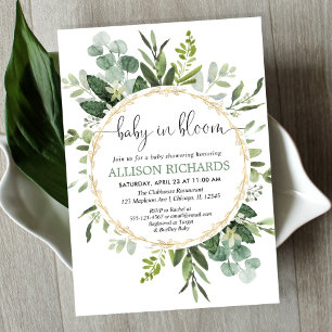 Invitation Baby in Bloom baby shower vert neutre pour les fem