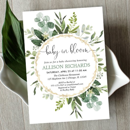 Invitation Baby in Bloom baby shower vert neutre pour les fem