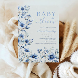 Invitation Baby In Bloom bleu poussiéreux Baby shower fleur s
