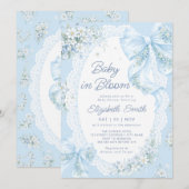 Invitation Baby in Bloom Blue Bow Floral Boy Baby Shower (Devant / Derrière)