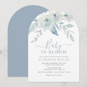Invitation Baby in bloom blue floral baby shower (Devant / Derrière)