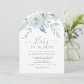 Invitation Baby in bloom blue floral baby shower (Debout devant)