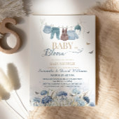 Invitation Baby in Bloom Blue Wildflower Clothesline