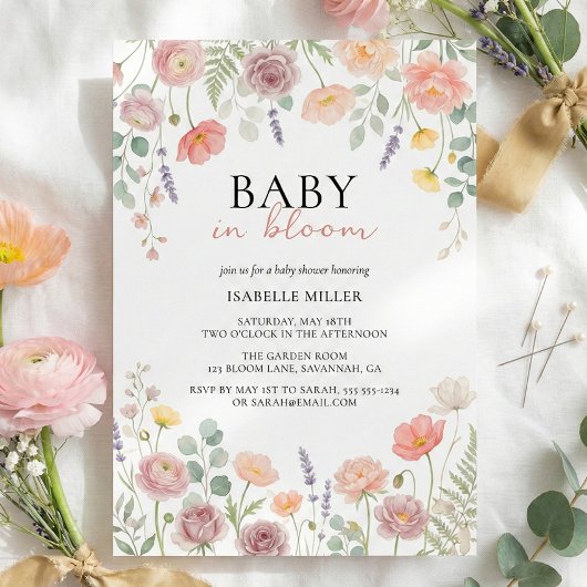 Invitation Baby In Bloom Blush & Teal Spring Floral Shower 