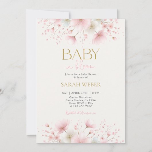 Invitation Baby in Bloom Blush Wildflower Baby Shower Girl (Devant)