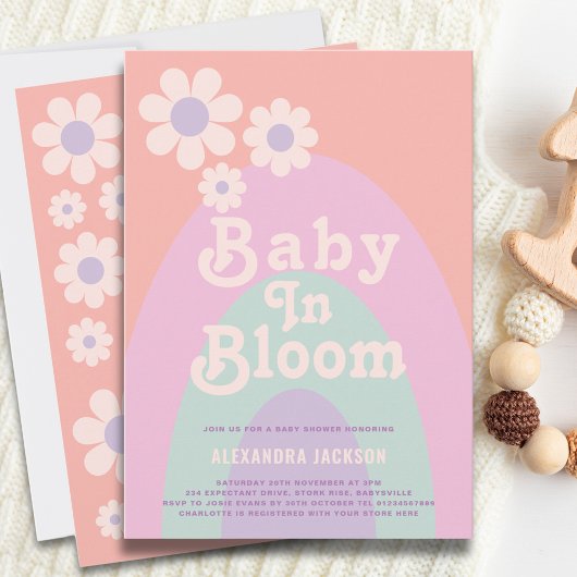Invitation Baby in Bloom Boho Daisy Rainbow Baby shower